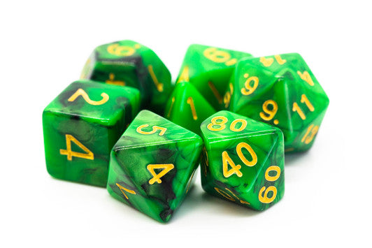 Old School Dice: Vorpal - Green & Black With Gold 7 Piece Set