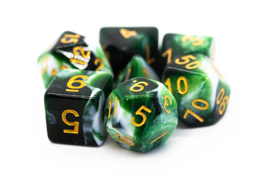 Old School Dice: Vorpal - Green & White With Gold 7 Piece Set