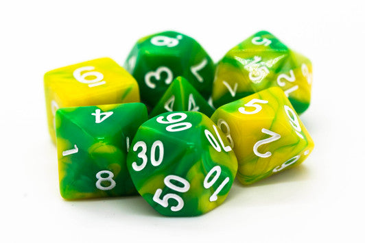 Old School Dice: Vorpal - Green & Yellow 7 Piece Set