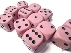 Opaque Pastel Pink/black 16mm D6 Cube