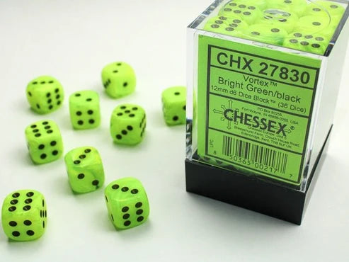 Chessex: Cube Dice Set 12mm - Vortex Bright Green/Black