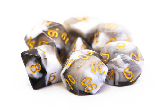 Old School Dice: Vorpal - Black & White With Gold 7 Piece Set