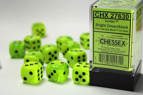 Chessex: Cube Dice Set 16mm - Vortex Bright Green/Black