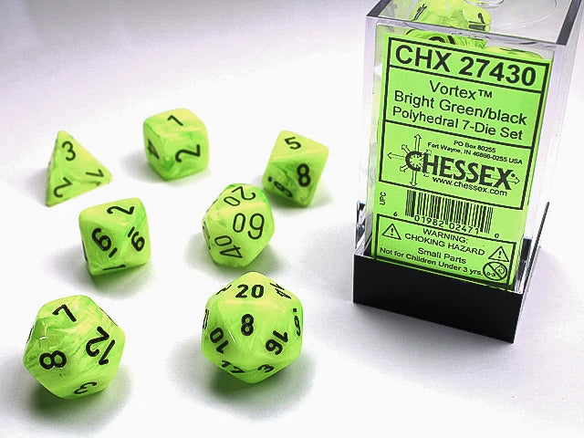 Chessex: Polyhedral 7-Die Set - Vortex Bright Green/Black