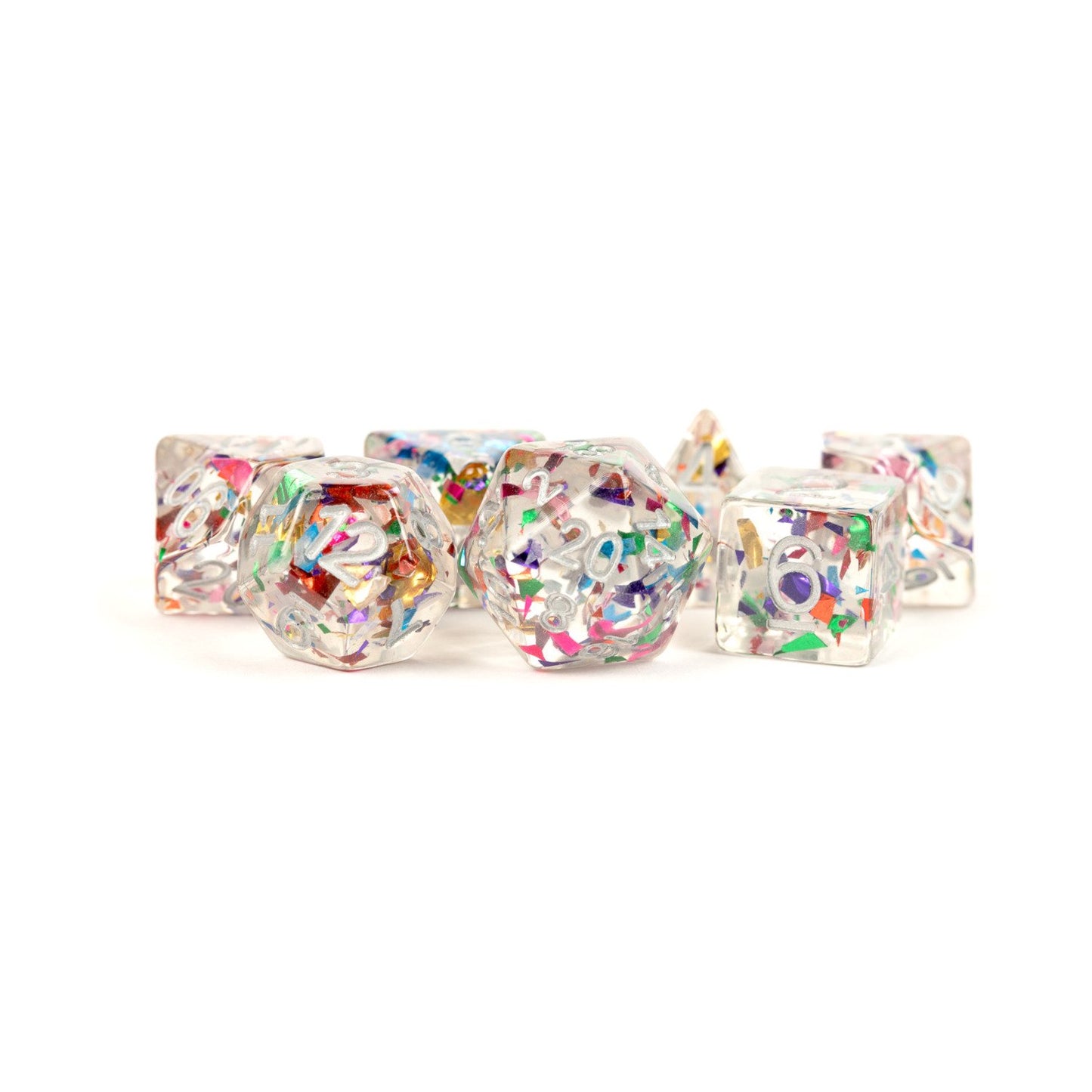 Metallic Dice: 16mm Resin Poly Dice Set - Rainbow Foil