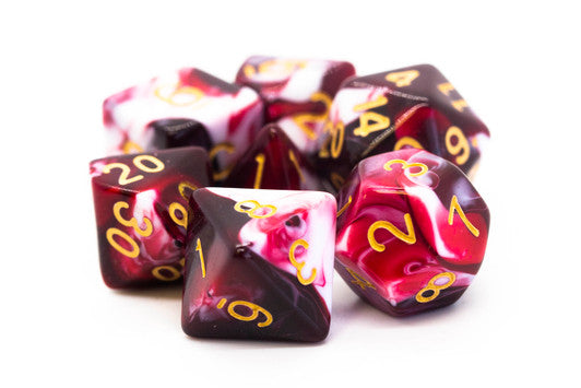 Old School Dice: Vorpal - Blood Red & White With Gold 7 Piece Set