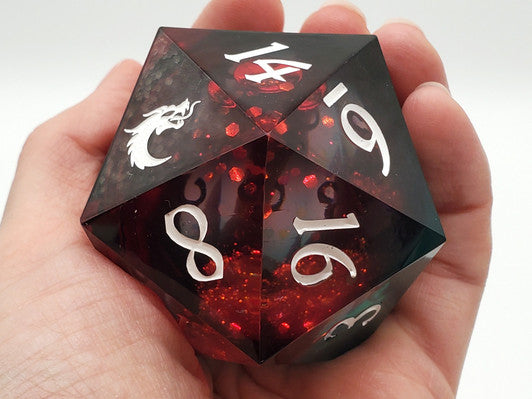 Old School Dice Sharp Edged Liquid Infused 55mm D20 Christmas Fury