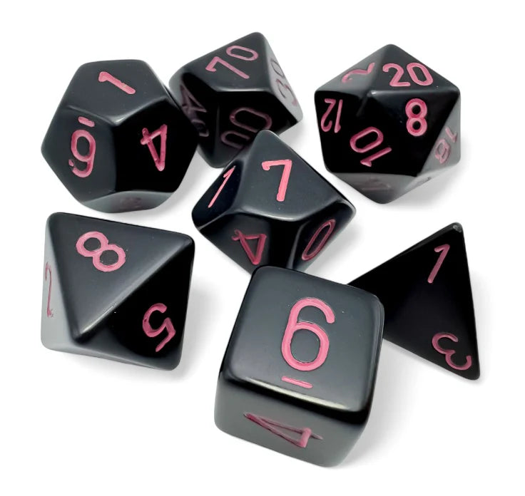 Chessex: Polyhedral 7 Die Set - Opaque Black/Pink