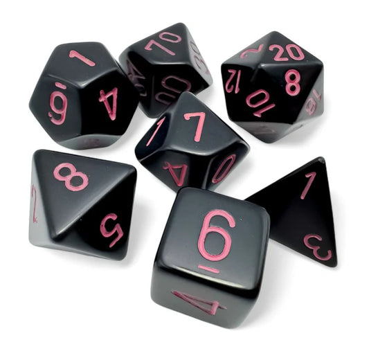 Chessex: Polyhedral 7 Die Set - Opaque Black/Pink