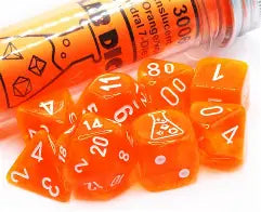 Translucent Neon Org/wht 7-die Set W/ Bonus Die