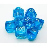 Translucent Trop Blu/wht 7-die Set W/ Bonus Die